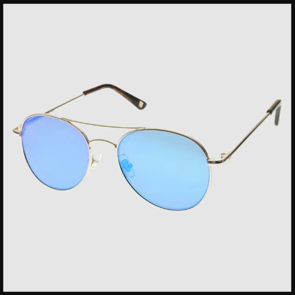 🙌 2/$55 NIP French Connection Metal Round Flat Turquoise Lens Sunglasses Blue - Picture 1 of 14